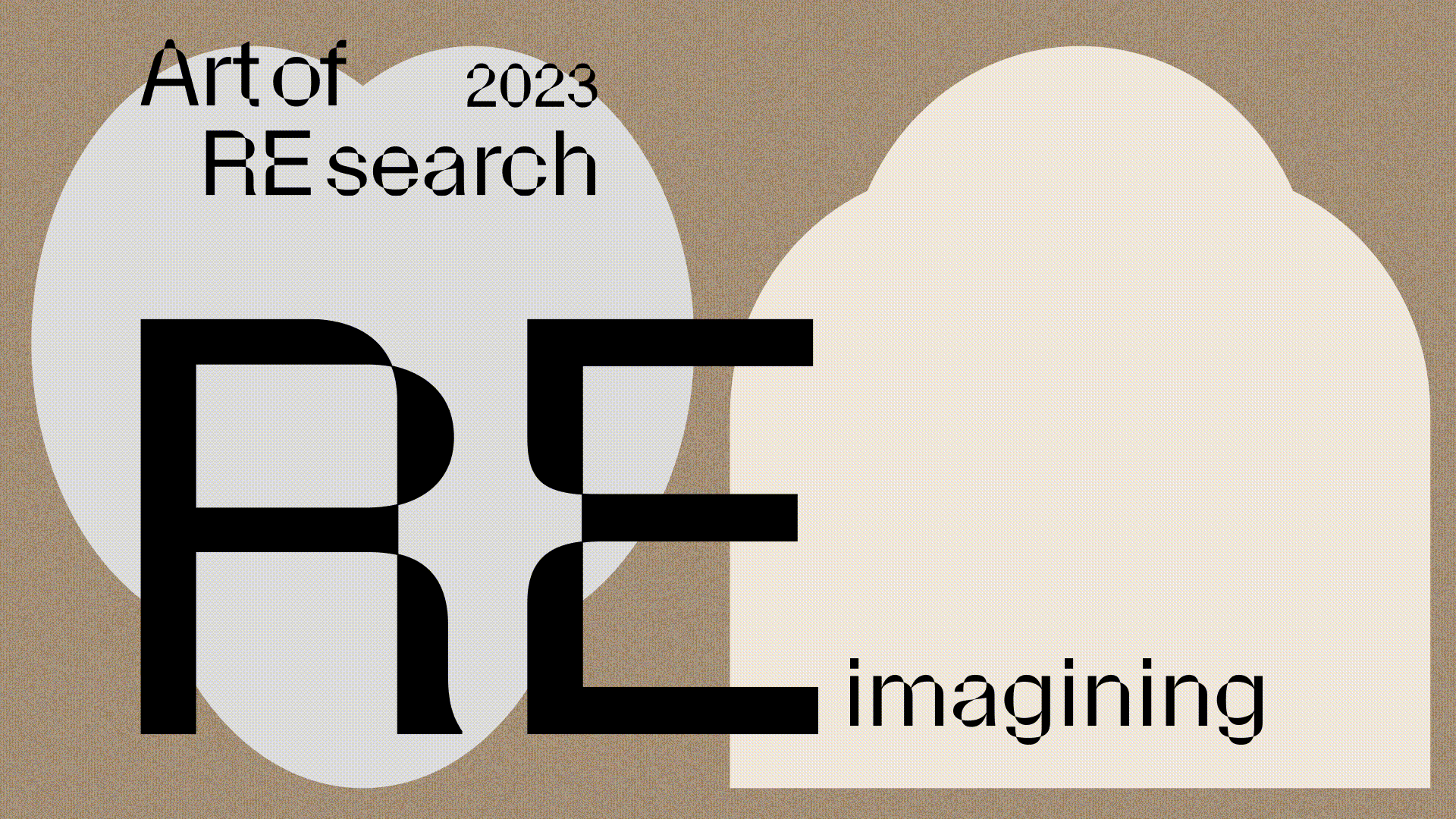Art of Research 2023 conference GIF logo. Re-imagining, Re-visioning, Re-placing, Re-interpreting.